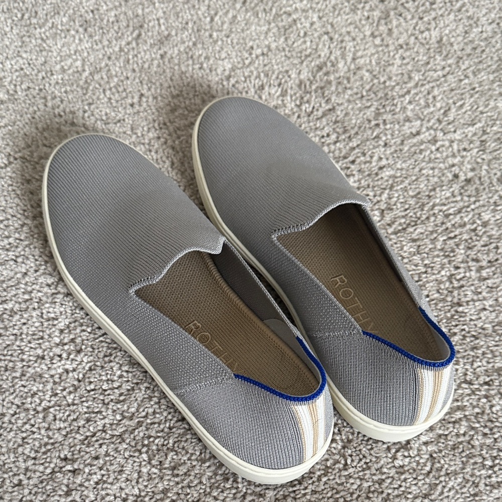 Rothy's women’s Gray with tan stripe Loafers - Picture 4 of 5